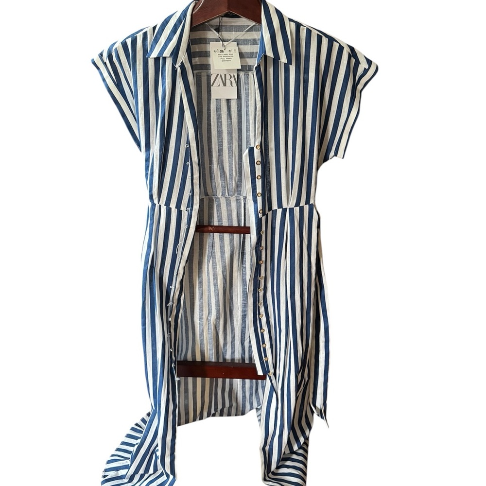 Zara Blue and White Striped Maxi Dress